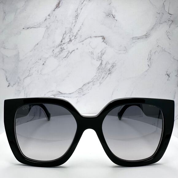 New GUCCI Sunglasses Black Square Gold Metal GG Web Arms Womens Authentic Gucci - Picture 2 of 16